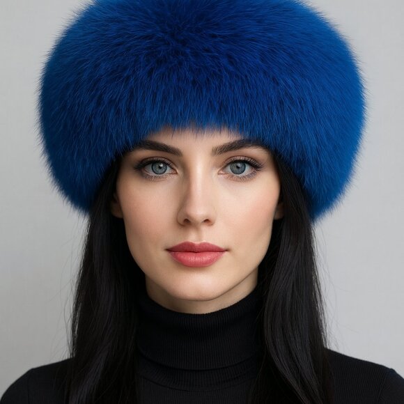 Vintage Genuine Fox Fur Headband Adjustable Size Royal Blue - Picture 14 of 14